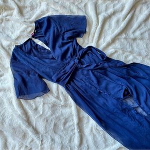 PINK BLOSSOM maxi chiffon navy romper with maxi overskirt small